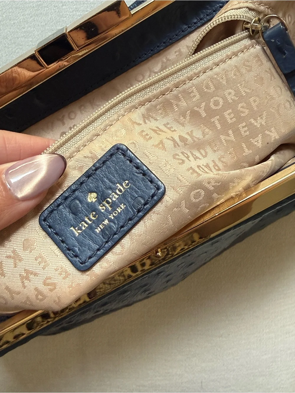 Kate Spade Victoria Falls Madeline Satchel Blue Ostrich Embossed Leather Bag